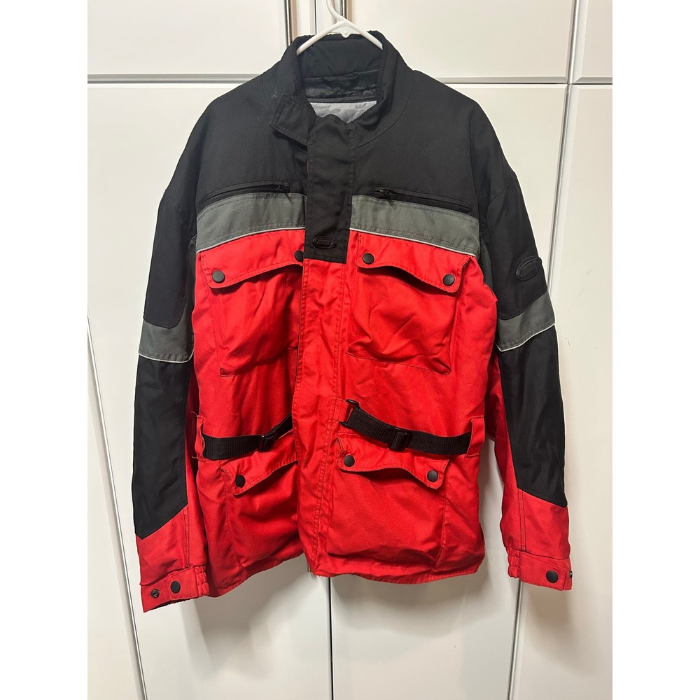 BILT Mens Motorcycle Riding Jacket Red Black Grey Colorblock Quilted Liner 2XL